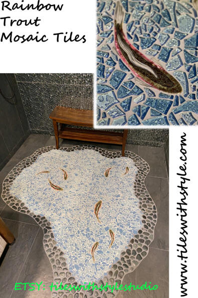 Raver Brook Trout Ceramic Mural Backsplash Kitchen 18x6 in