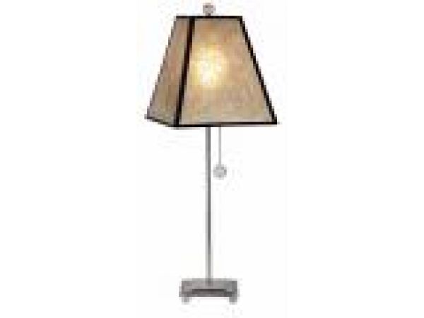 SMALL BRUSHED STEEL LAMP WITH SILVER MICA SHADE