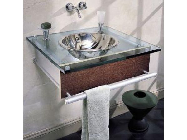 Suspended Vanity with Glass Counter and Stainless