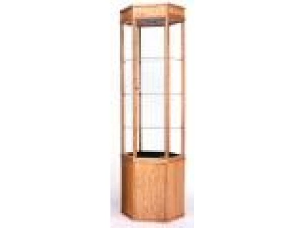 6811HL - Wood Framed Upright Hexagon Tower Showcase with Storage
