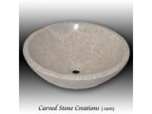 ABV-P200, Hand-Carved Stone Sink - Unrimmed White Granite Vessel