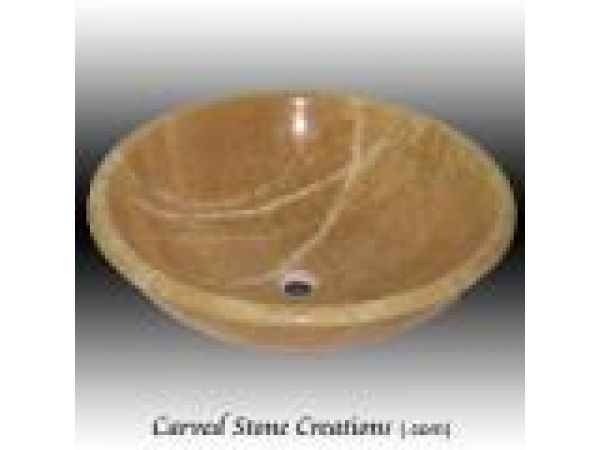 ABV-P100, Carved Stone Sink - Self-Rimming Butterscotch Onyx Vessel
