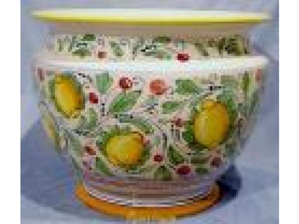 734/40 12'' tall X16'' wide Flared Cachepot - Limoni/Frutta-with Drain Hole