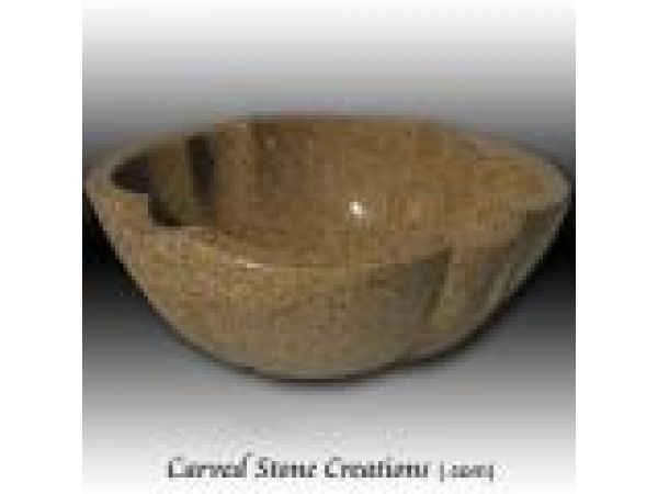 ABV-P650, Hand-Carved Stone Sink - Beige Granite Oval Floral Vessel