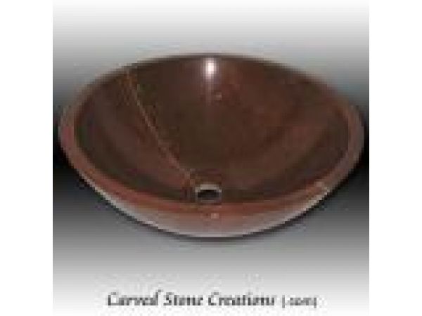 ABV-P200, Hand-Carved Stone Sink - Unrimmed Rojo Marble Vessel
