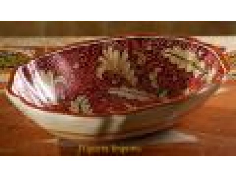 634/32 12'' Oval Scalloped Edge Fruit/Serving Bowl - Floreale Rosso