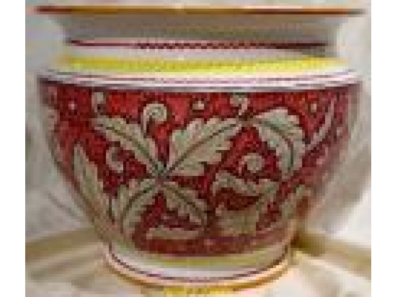 734/40 12'' tall X16'' wide Flared Cachepot - Floreale Rosso-with Drain Hole