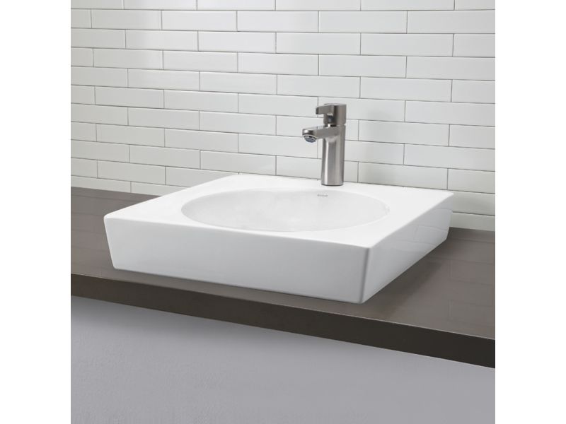 1425-CWH Square White Vitreous China Semi-Recessed Vessel with Round Basin