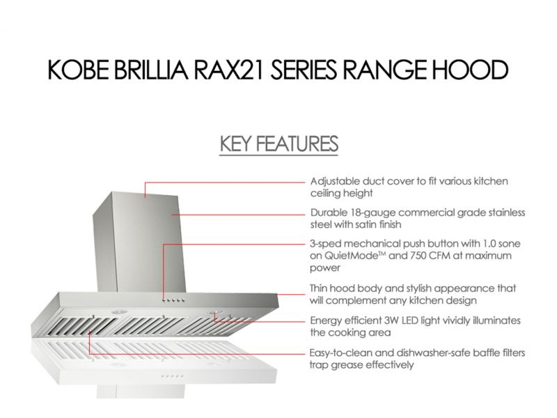 KOBE RAX21 Series Ducted Wall Mount Range Hood