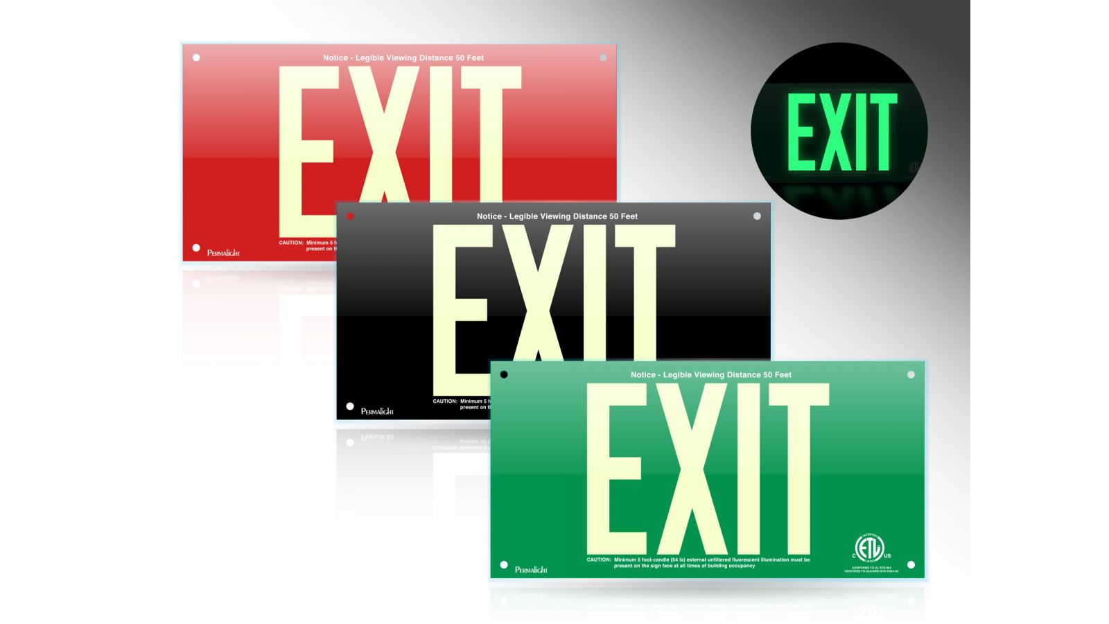 Acrylic Photoluminescent Exit Signs