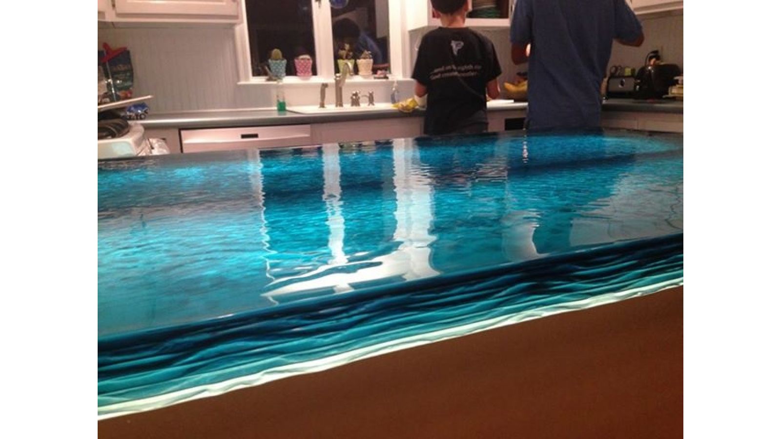 Blue wave glass counter top