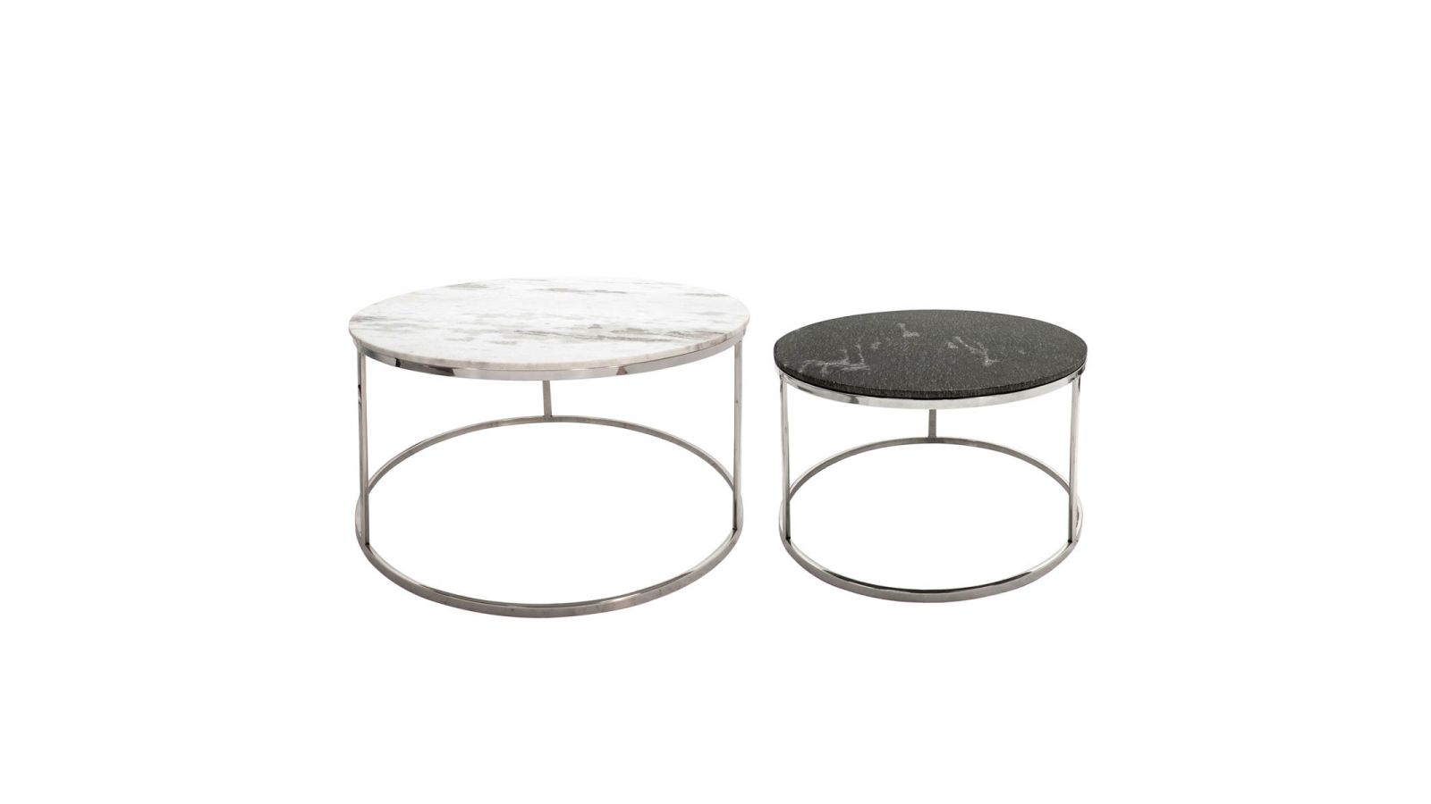 Set of Two Marble and Silver Accent Tables