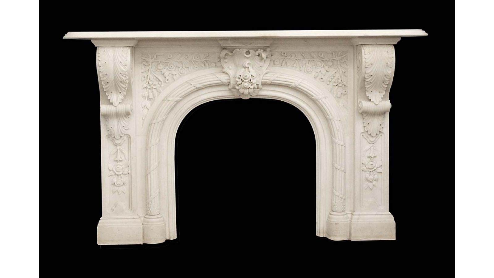 Carved Victorian Arched Statuary Marble Mantel