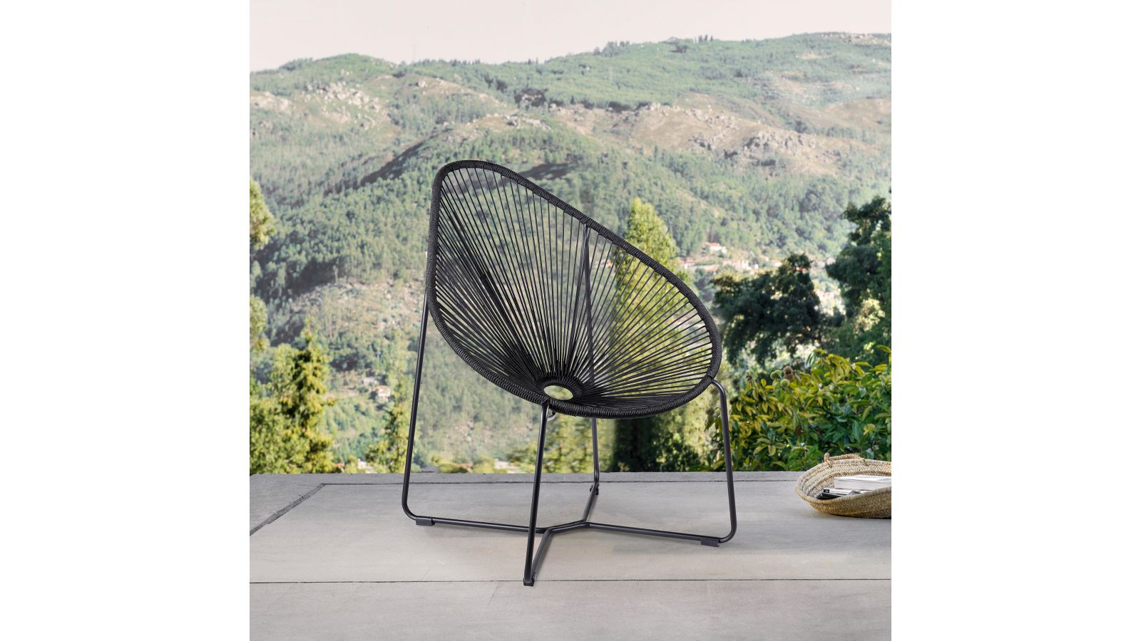 Acapulco Indoor Outdoor Steel Papasan Lounge Chair with Rope