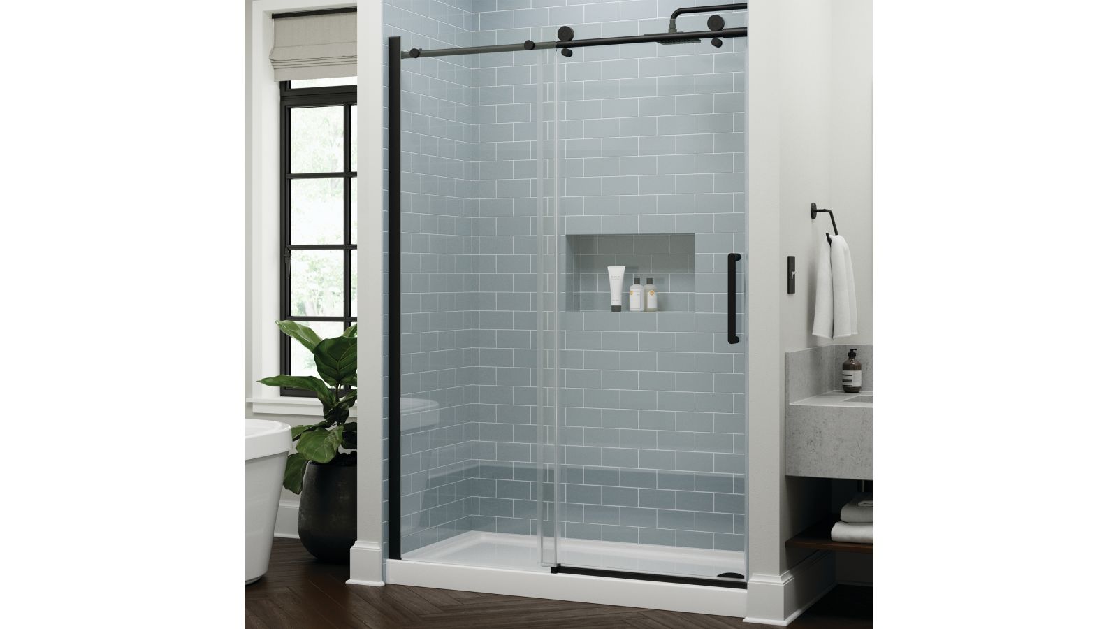 Delta® Exuma 60” x 76” Frameless Shower Door in Matte Black