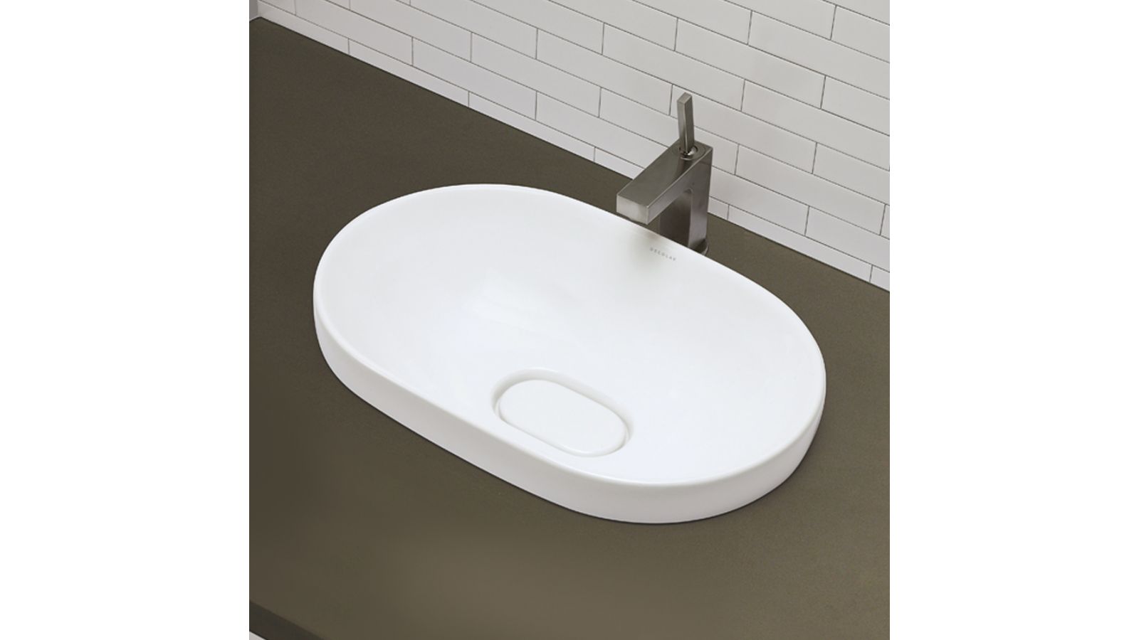 1457 Semi-Recessed Oval Lavatory White with Vitreous China Drain Cover 
