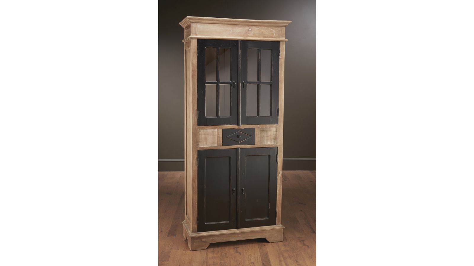 43839-PB  Four Door Cabinet, Pickled with Black Finish