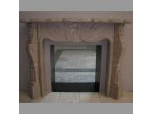 FP-080, ''Lotus Flower'' - Hand-Carved Stone Fireplace Surround