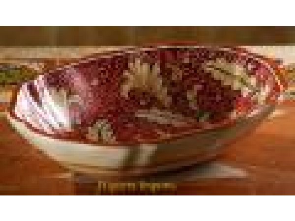 634/32 12'' Oval Scalloped Edge Fruit/Serving Bowl - Floreale Rosso