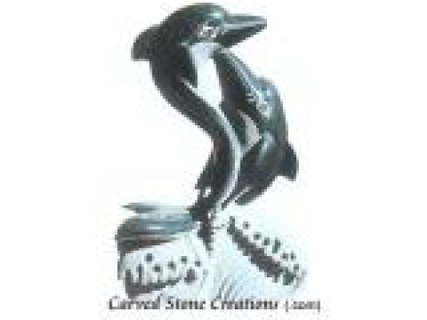 AST-130 ''Dancing Dolphins'' Hand-Carved Granite Animal Statue