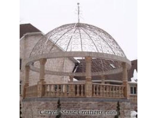 GZB-05, Carved Granite Gazebo with Full Balustrade & Stainless Dome