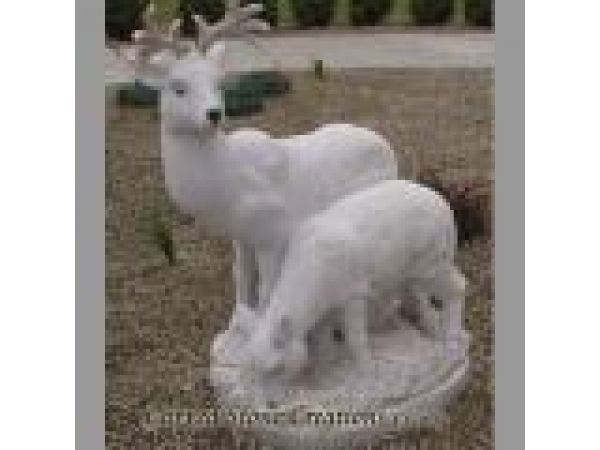 AST-100, ''Grazing Deer Pair'' Hand-Carved Granite Animal Statue