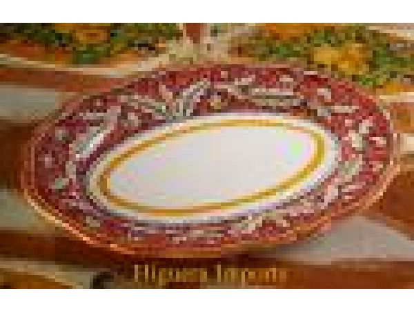 603/25 13'' Oval ruffled edge serving platter - Floreale Rosso
