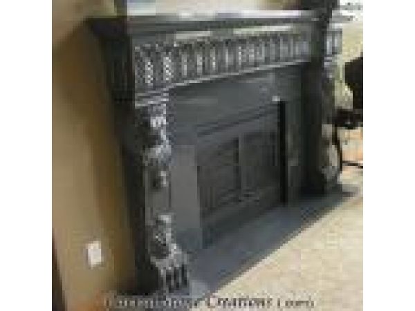 FP-082, ''Majestic Lions'' - Hand-Carved Stone Fireplace Surround