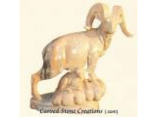AST-128, ''Mountain Ram'' Hand-Carved Marble Animal Statuary