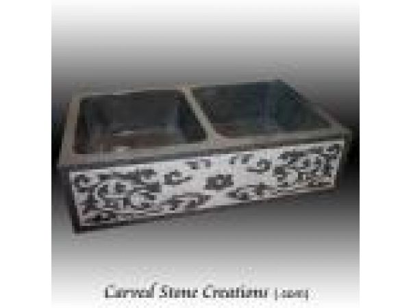 ABV-C2134-2, Hand-carved Decorative Granite Apron Sink