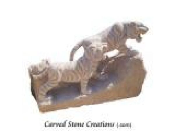AST-135 ''Ferocious Tigers'' Hand-Carved Granite Animal Statues