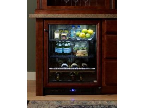 True Beverage Center with Overlay Glass Panel