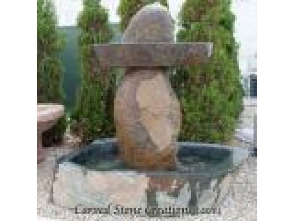 RKF-N38, Contemporary - Natural River Rock Fountain with Basin