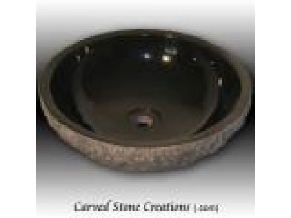 ABV-R200, Hand-Carved Stone Sink - Unrimmed Black Granite