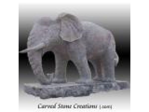 AST-127, Hand-Carved Grey Granite Elephant Statuary
