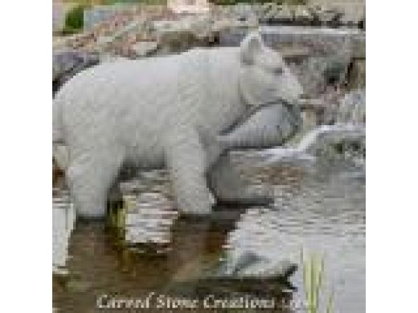 AST-103, ''Bear with Fish'' Hand-Carved Granite Animal Statue