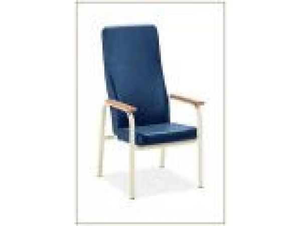 High back armchair with hardwood armcaps.