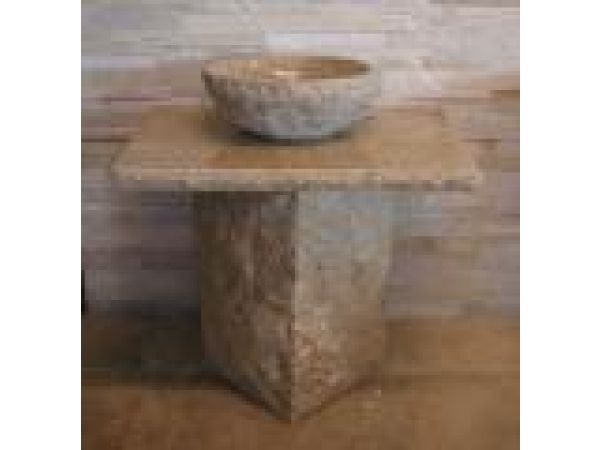 ABP-R2232, ''Chiseled'' Granite Art Bowl Rock-Faced Pedestal Sink