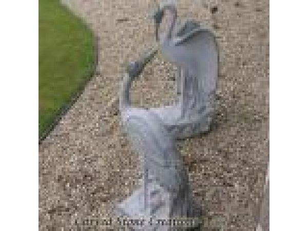 AST-111, ''Pair of Cranes with Low Base'' Hand-Carved Granite Statue