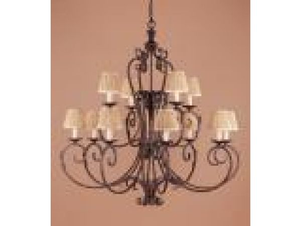 12 Light Two-tier Chandelier w/shades