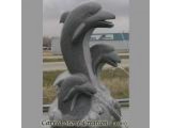 SPF-101, Large Dolphin Trio - Hand-Carved Granite Spitting Fountain