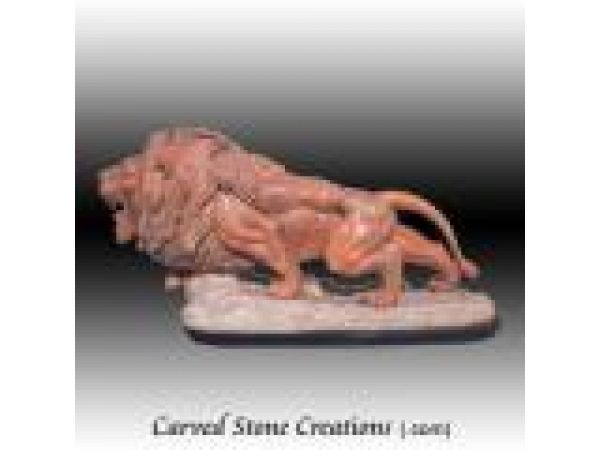 AST-122, ''The Hunt'' Hand-Carved Marble Lion-Animal Statuary