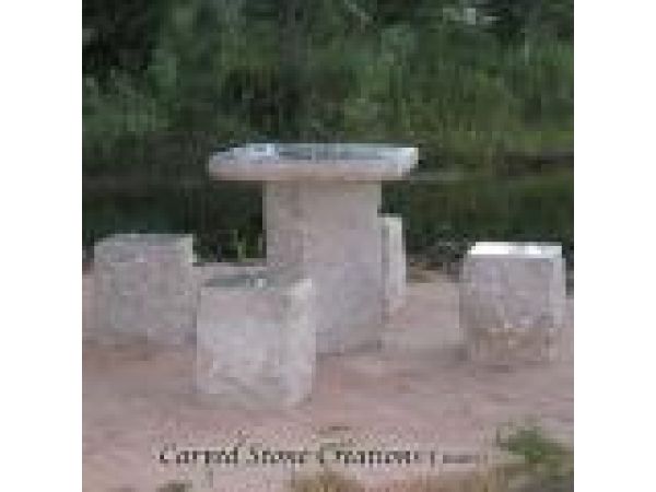TBL-002, Rustic Natural Granite Block Table w/Four Stools
