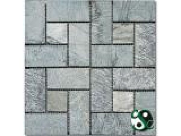 MOS-Q035, Gold Green Quartzite Basketweave Mosaic