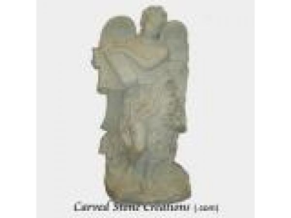 'Angel w/ Scroll'' Hand-Carved White Marble Statuary