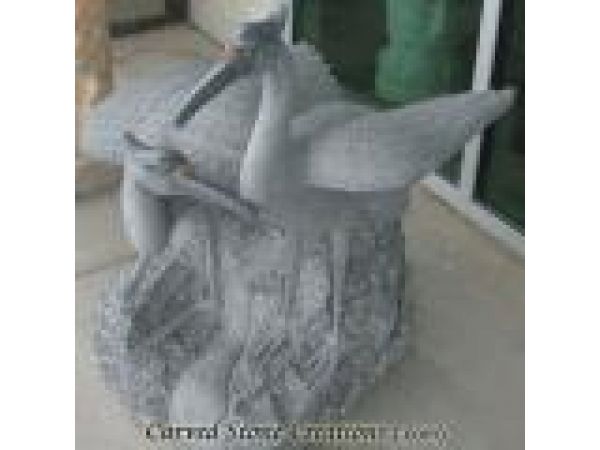AST-112, ''Adjoined Pair of Cranes'' Hand-Carved Granite Statue