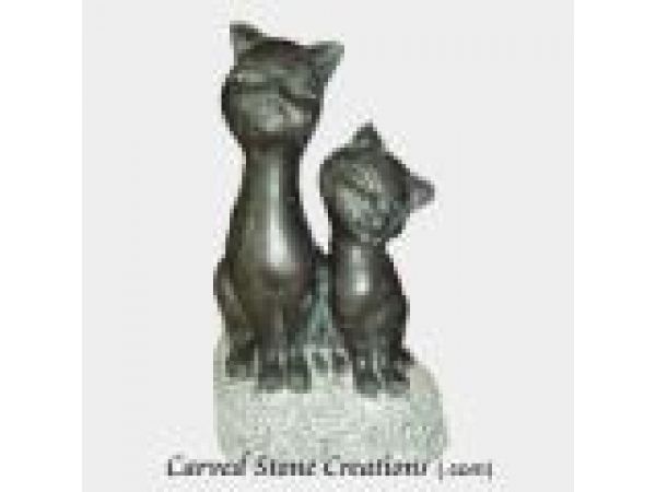 'Pair of Black Cats'' Hand-Carved Marble Statuary