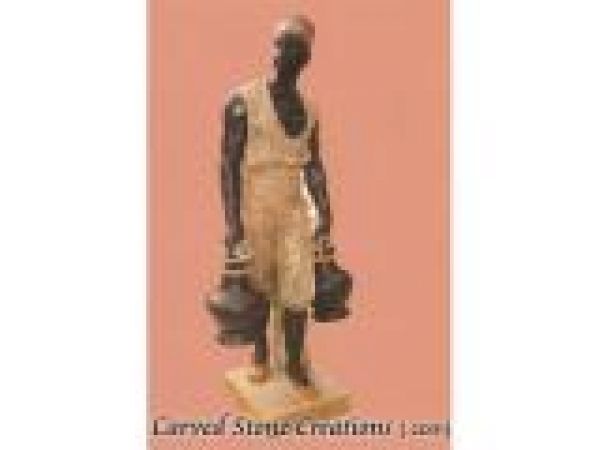 FIG-M082, ''African Water Carrier'' Multi-Colored Marble Statuary