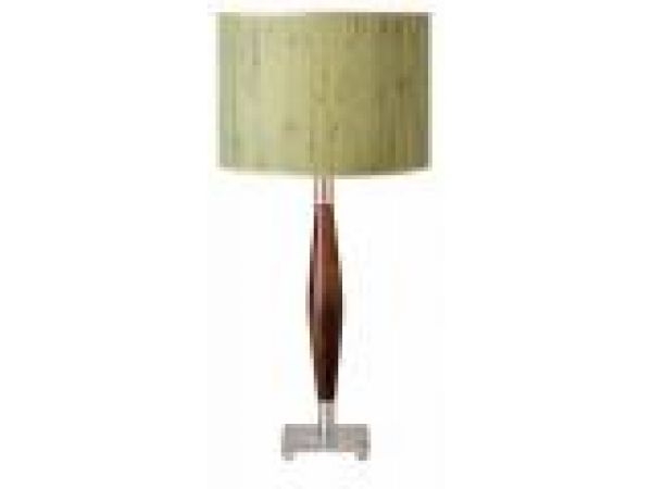 WALNUT & BRUSHED STEEL LAMP WITH GREEN REED SHADE