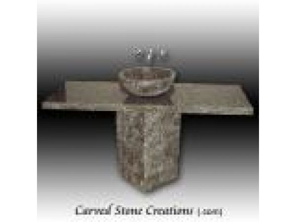 ABP-R2260, ''Chiseled'' Granite Art Bowl Pedestal Sink w/Extended Slab